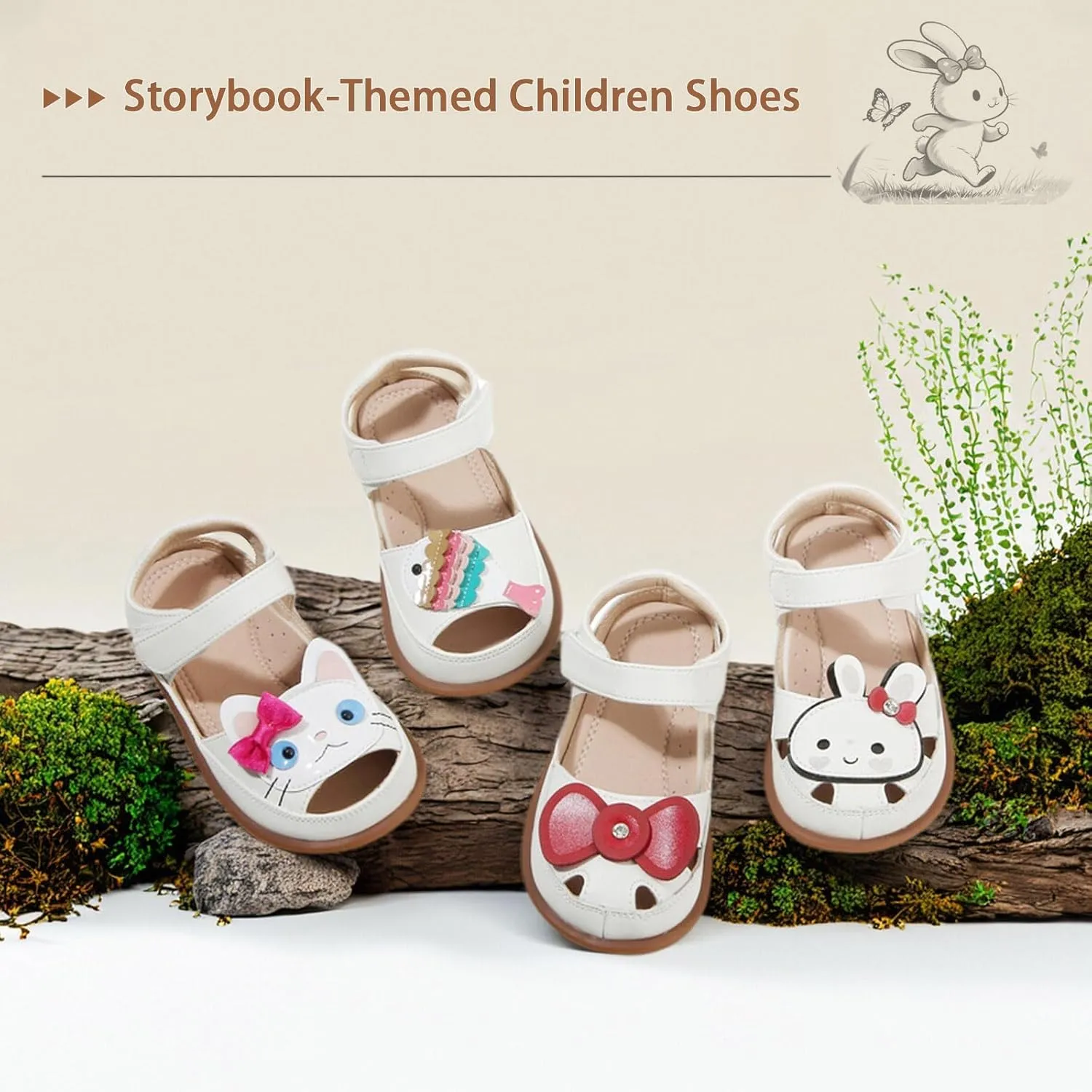 Toddler Girl Sandals with Flower, ‌Breathable Leather kids Closed Toe Sandals, Soft Rubber Non-Slip Summer Shoes for Little Girls 2-7 Years