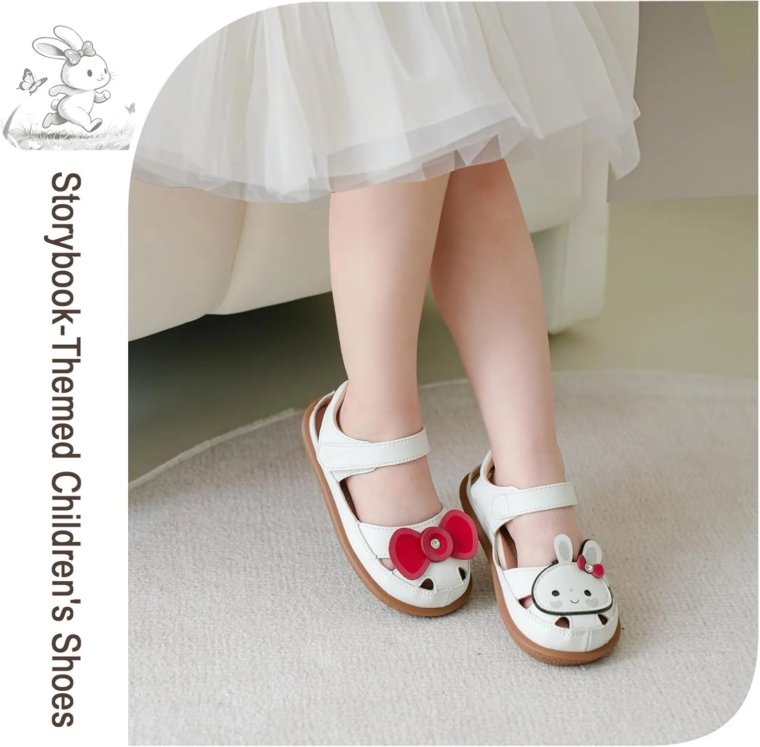Toddler Girl Sandals with Flower, ‌Breathable Leather kids Closed Toe Sandals, Soft Rubber Non-Slip Summer Shoes for Little Girls 2-7 Years