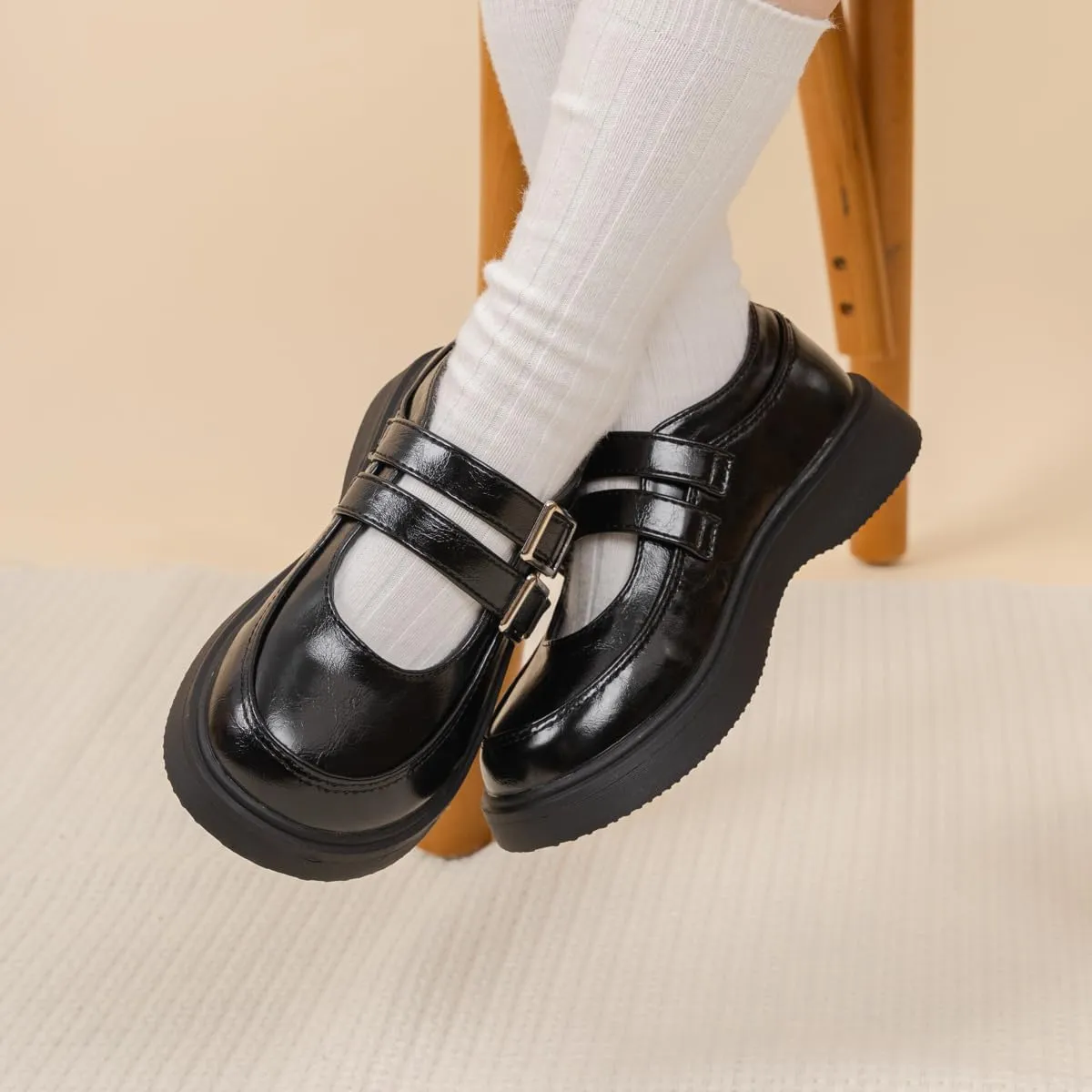 Toddler Girls Dress Shoes School Uniform Mary Jane Flats Little Kids Oxfords Comfortable Slip on Platform Flats for Wedding Party School