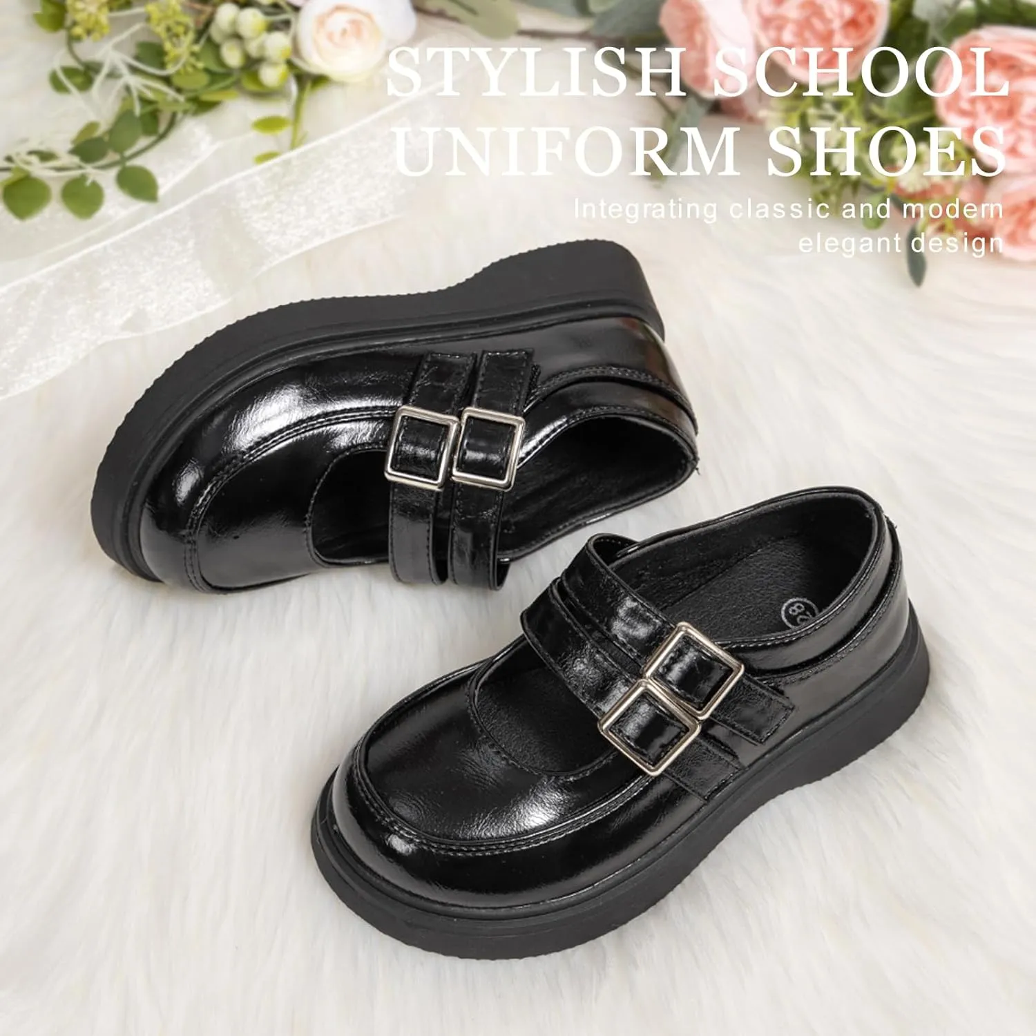 Toddler Girls Dress Shoes School Uniform Mary Jane Flats Little Kids Oxfords Comfortable Slip on Platform Flats for Wedding Party School