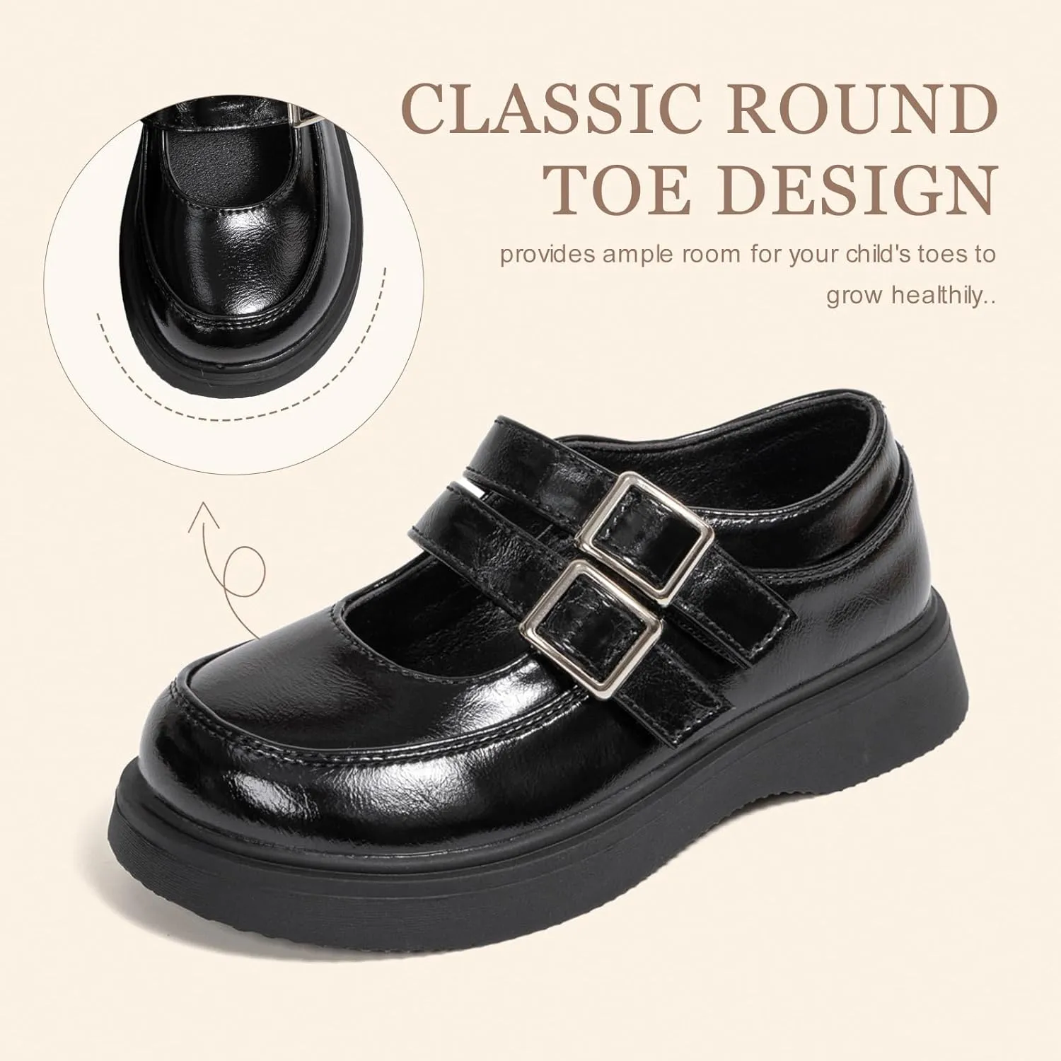 Toddler Girls Dress Shoes School Uniform Mary Jane Flats Little Kids Oxfords Comfortable Slip on Platform Flats for Wedding Party School