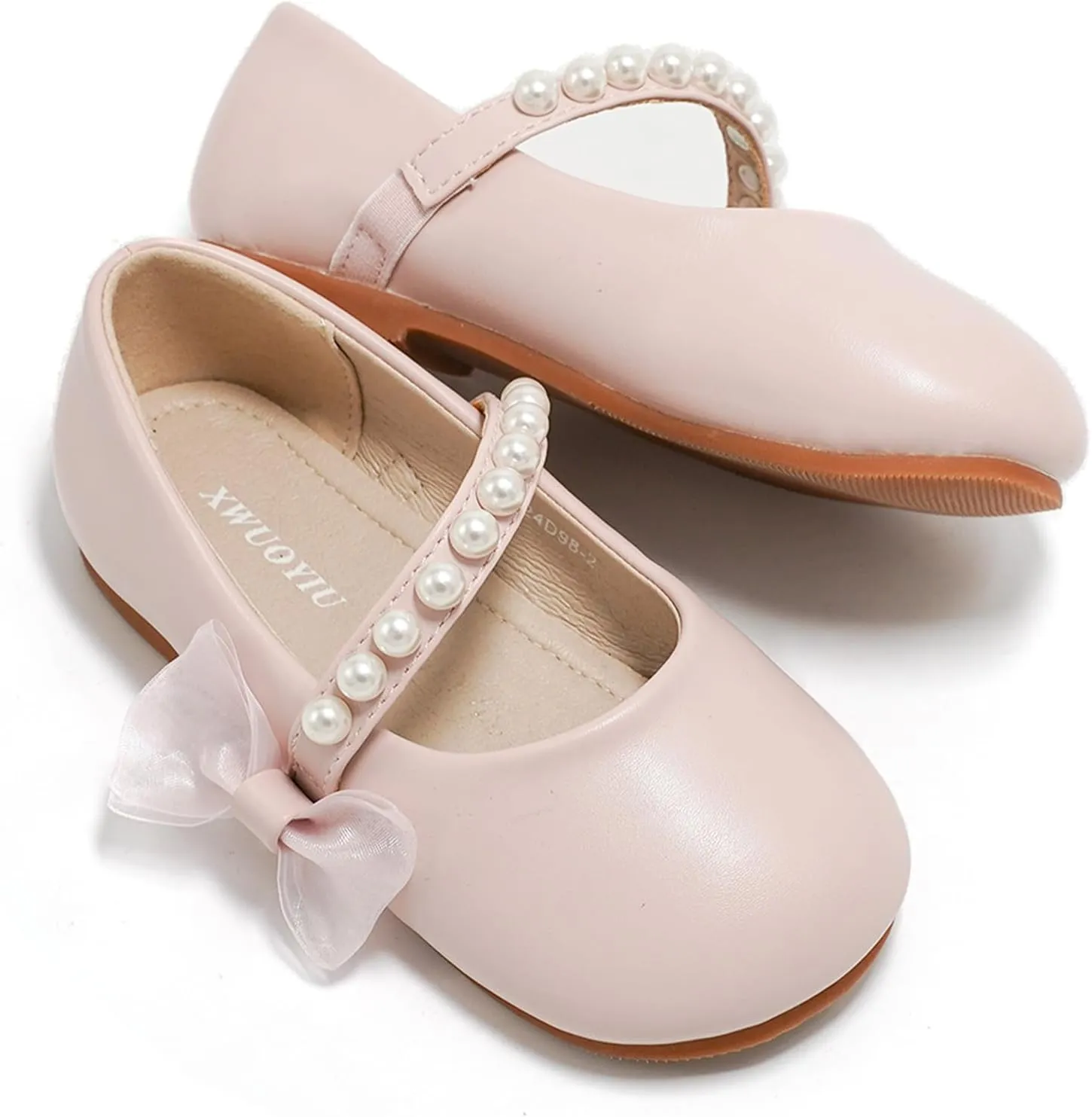 Toddler Girls Little Kid Ballet Mary Jane Pearl Front Ribbon Bows Flats Hook & Loop Party Dress Shoes School Flower Girls Wedding Princess Shoes Y24D98-2 Pink 3