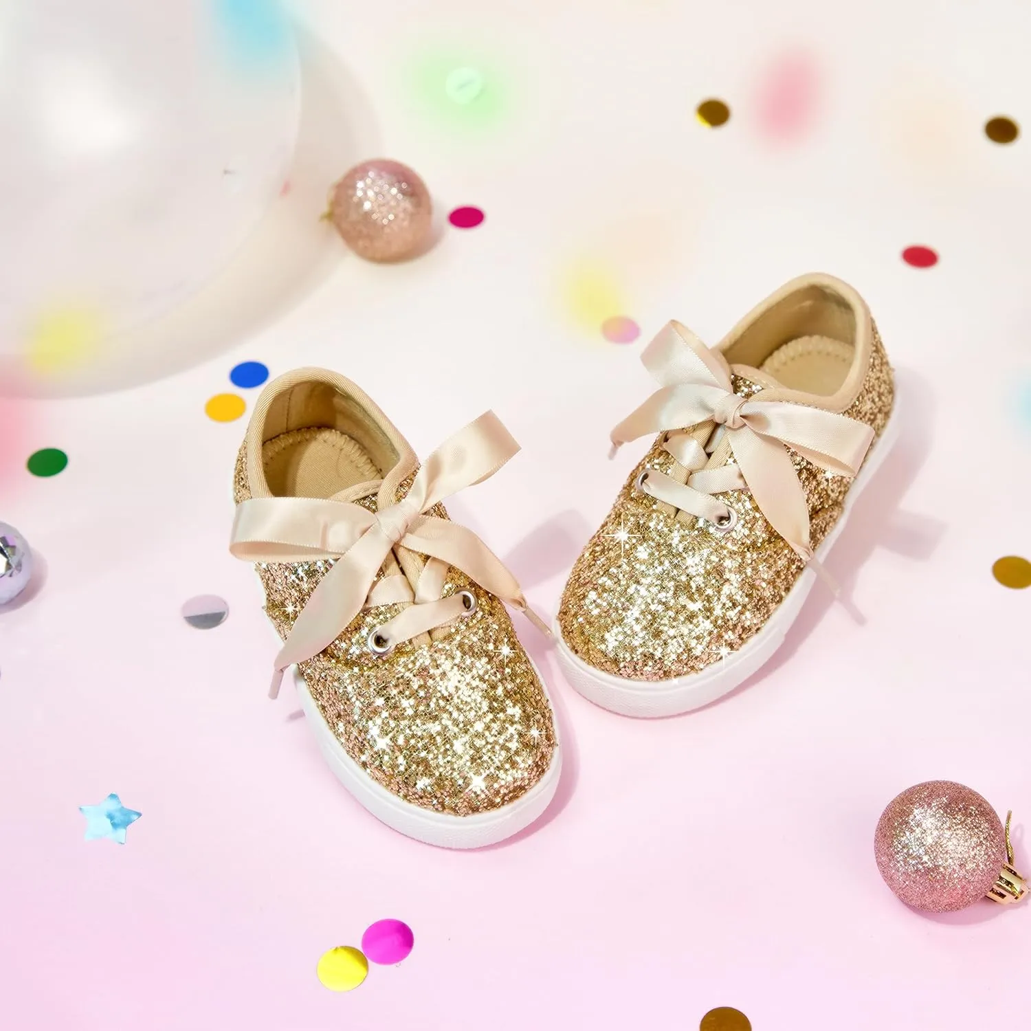 Toddler/Little Girls Sneakers-Slip On Glitter Sports Shoes for Running Walking