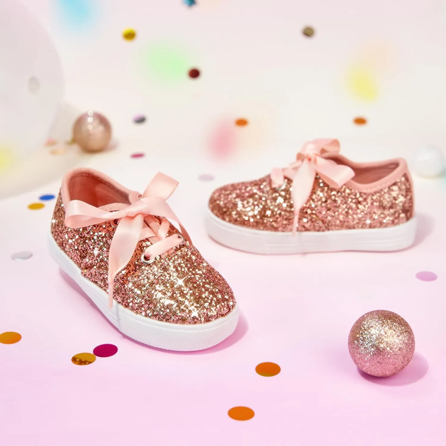 Toddler/Little Girls Sneakers-Slip On Glitter Sports Shoes for Running Walking