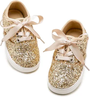 Toddler/Little Girls Sneakers-Slip On Glitter Sports Shoes for Running Walking