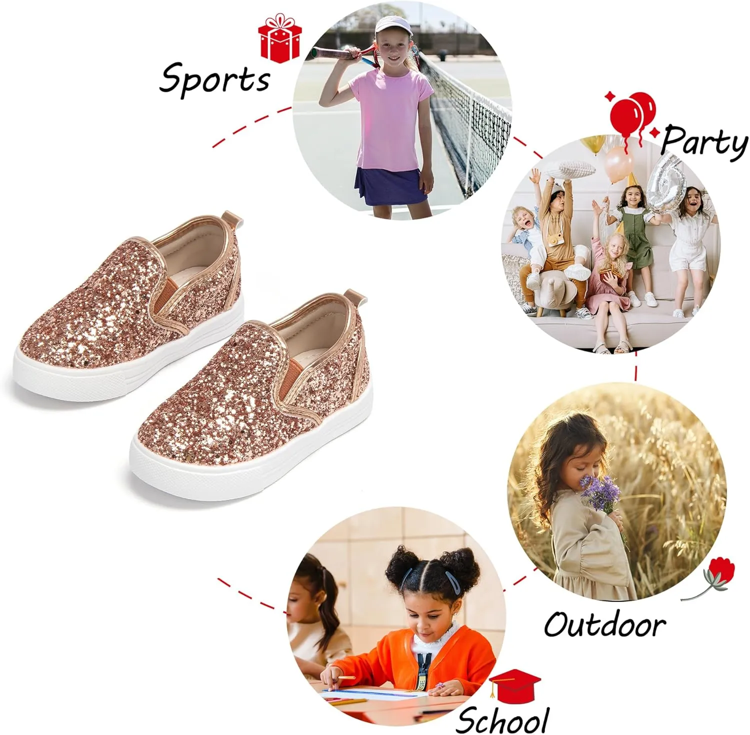 Toddler/Little Girls Sneakers-Slip On Glitter Sports Shoes for Running Walking