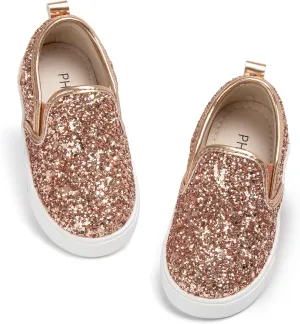 Toddler/Little Girls Sneakers-Slip On Glitter Sports Shoes for Running Walking