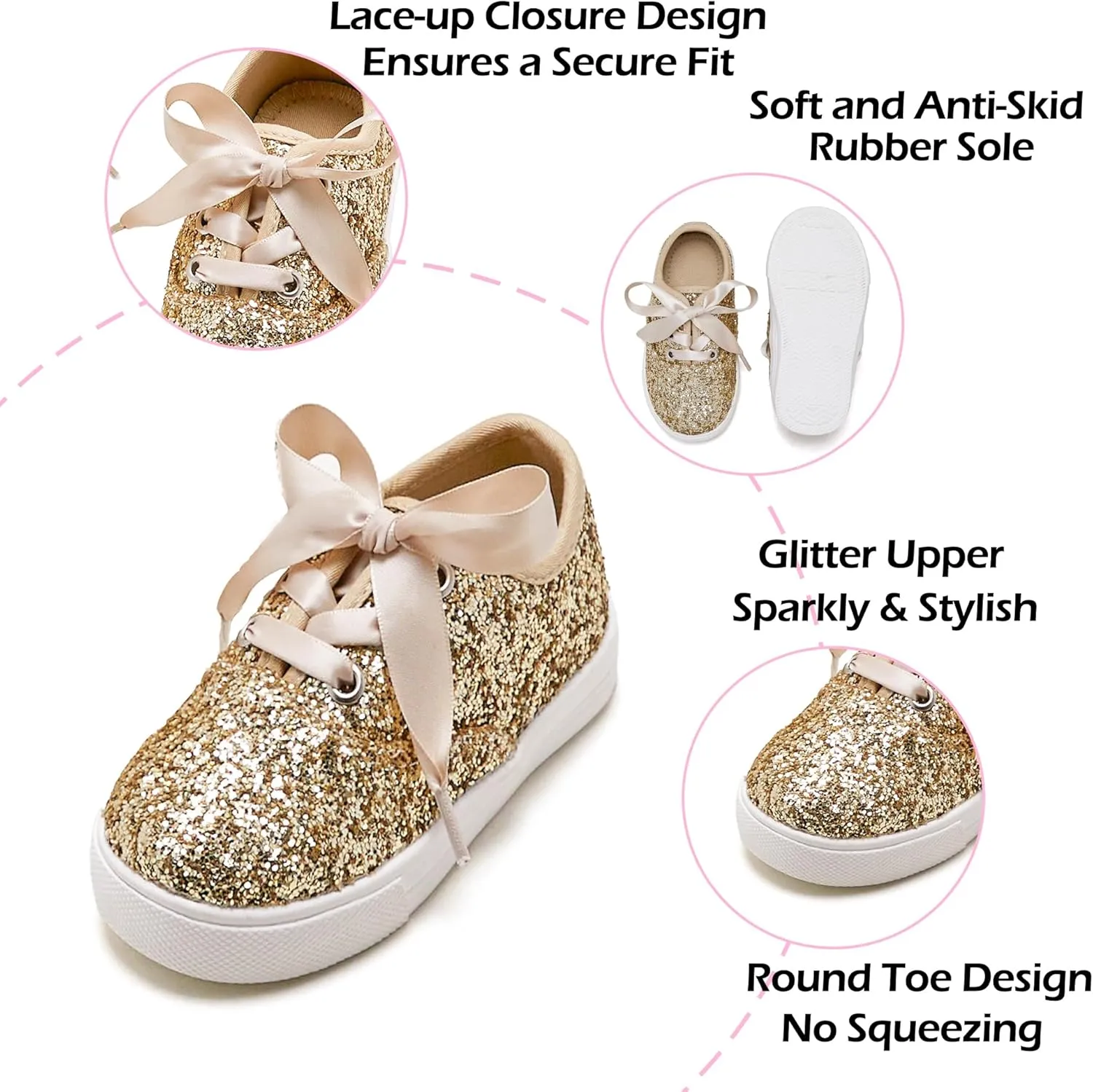 Toddler/Little Girls Sneakers-Slip On Glitter Sports Shoes for Running Walking