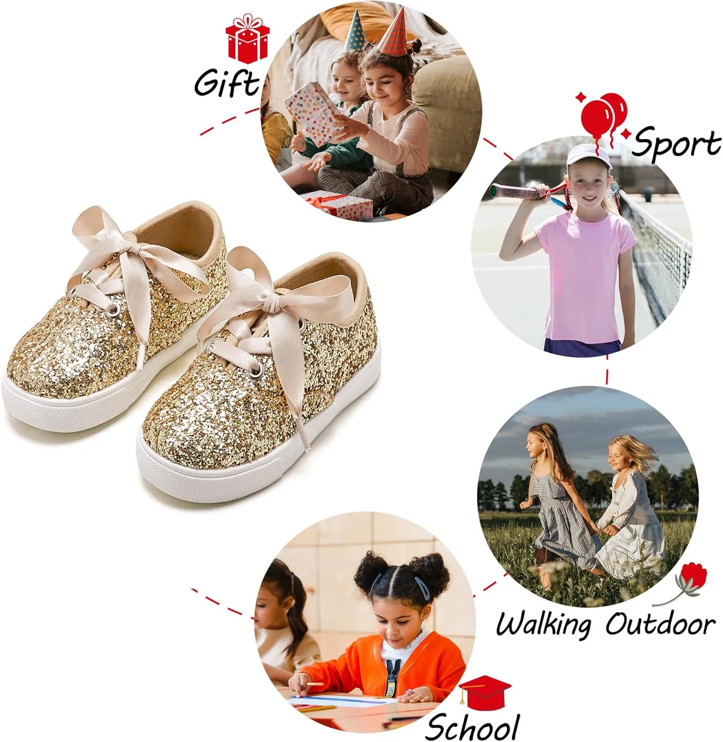 Toddler/Little Girls Sneakers-Slip On Glitter Sports Shoes for Running Walking