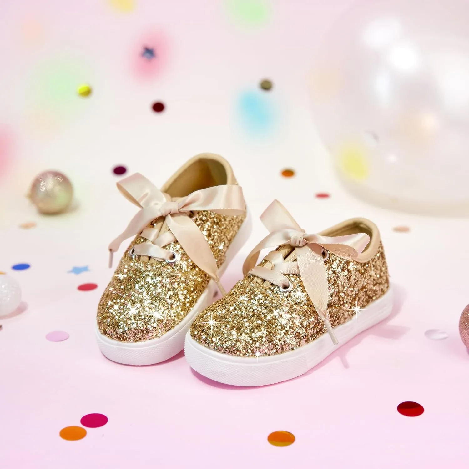 Toddler/Little Girls Sneakers-Slip On Glitter Sports Shoes for Running Walking