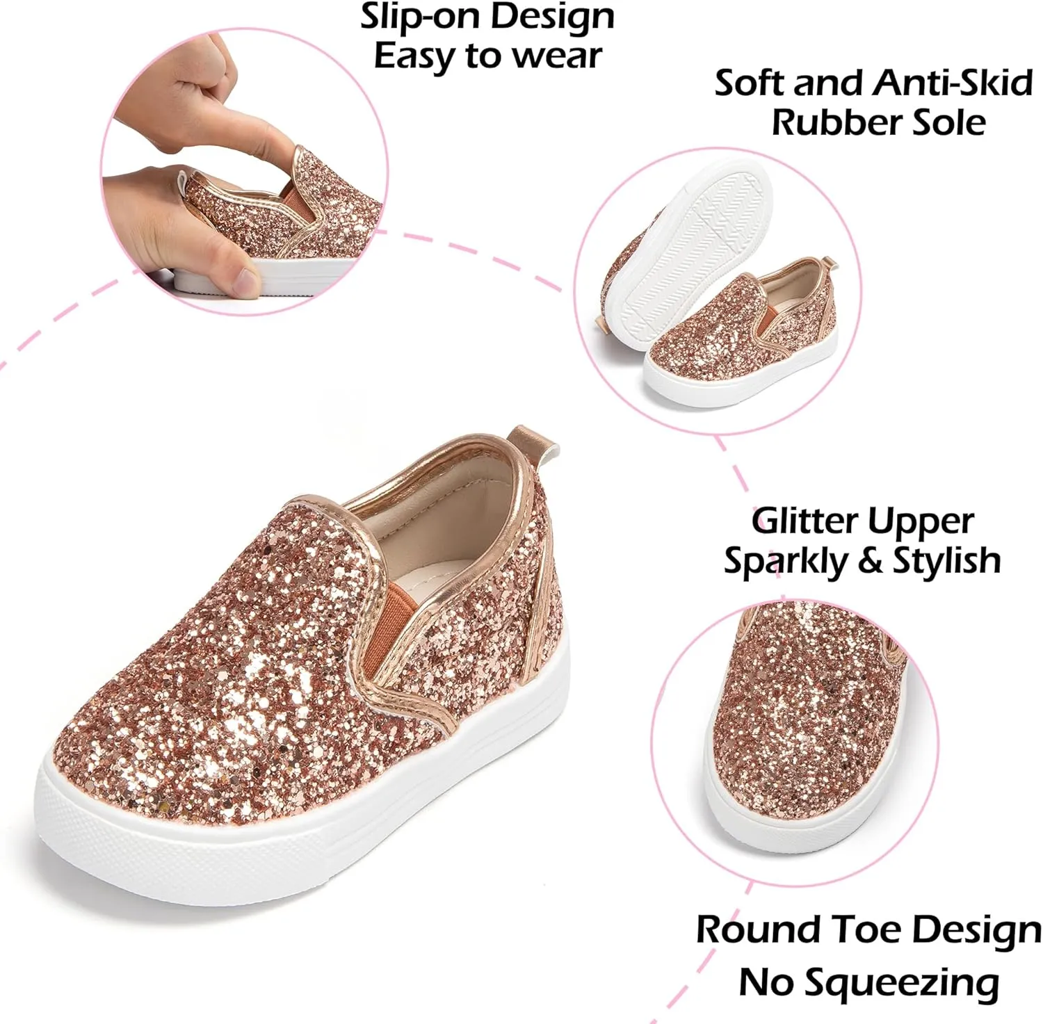 Toddler/Little Girls Sneakers-Slip On Glitter Sports Shoes for Running Walking