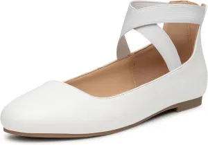 Trary Ballet Flats - Women's Mary Jane Shoes, Elastic Ankle Straps, Round Toe Dress Shoes for Business Casual Occasions