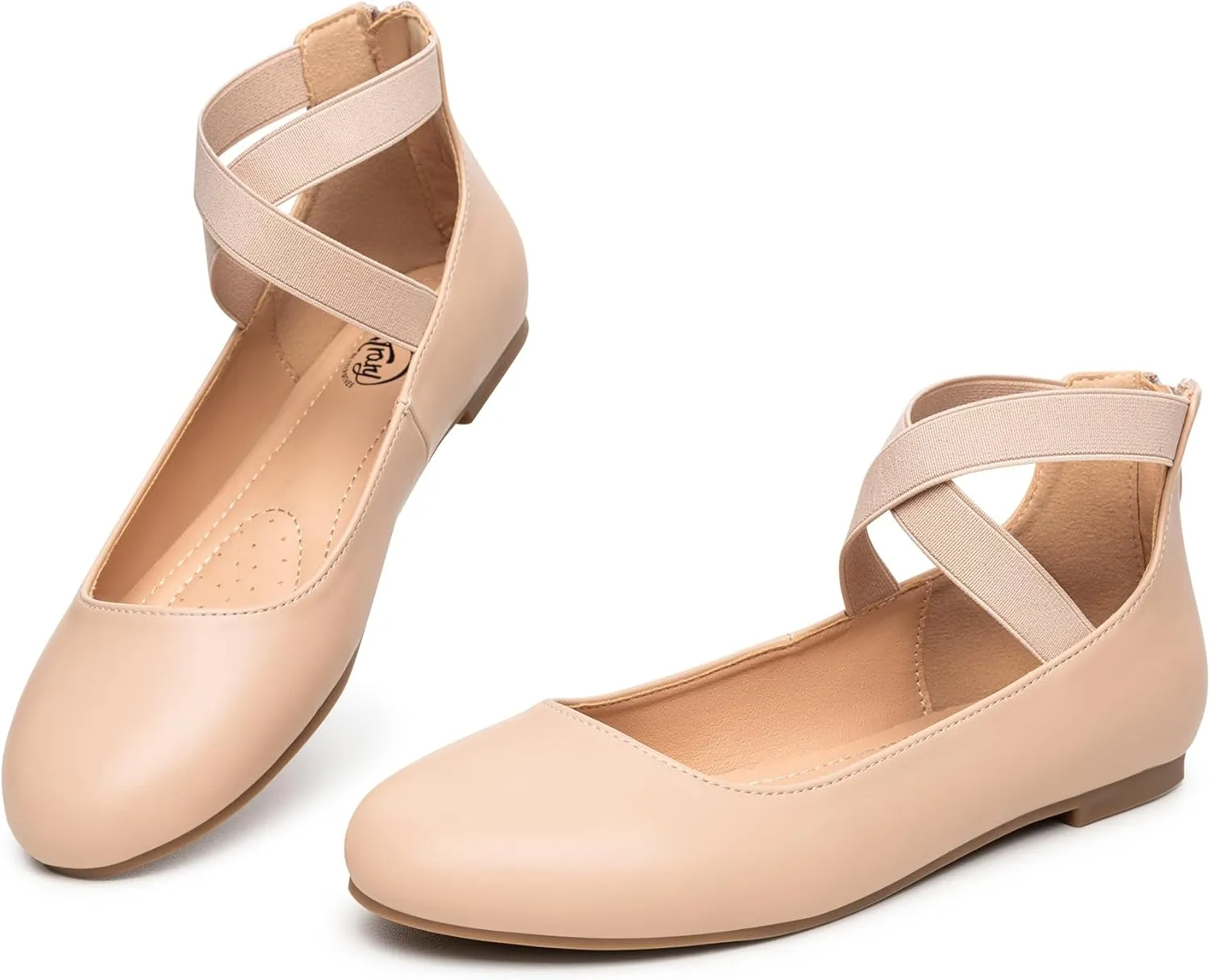 Trary Ballet Flats - Women's Mary Jane Shoes, Elastic Ankle Straps, Round Toe Dress Shoes for Business Casual Occasions