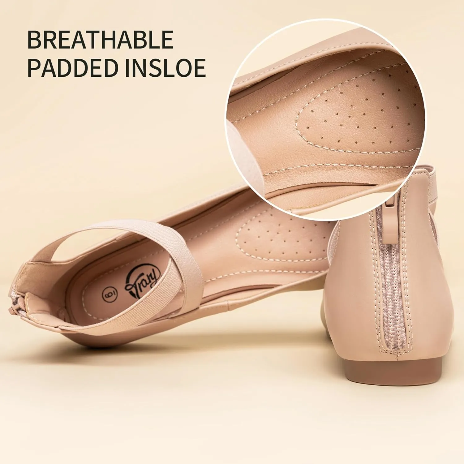 Trary Ballet Flats - Women's Mary Jane Shoes, Elastic Ankle Straps, Round Toe Dress Shoes for Business Casual Occasions