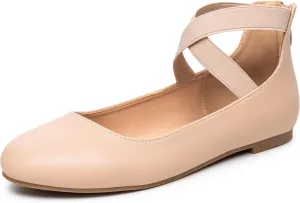 Trary Ballet Flats - Women's Mary Jane Shoes, Elastic Ankle Straps, Round Toe Dress Shoes for Business Casual Occasions