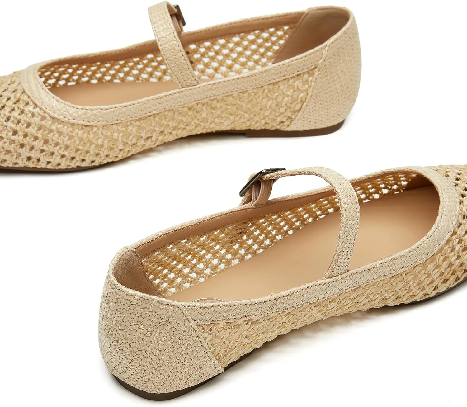 Trary Mary Jane Shoes Women Woven Flats for Women Dressy Ballet Flats Squared Toe Mesh Mary Jane Flats Shoes