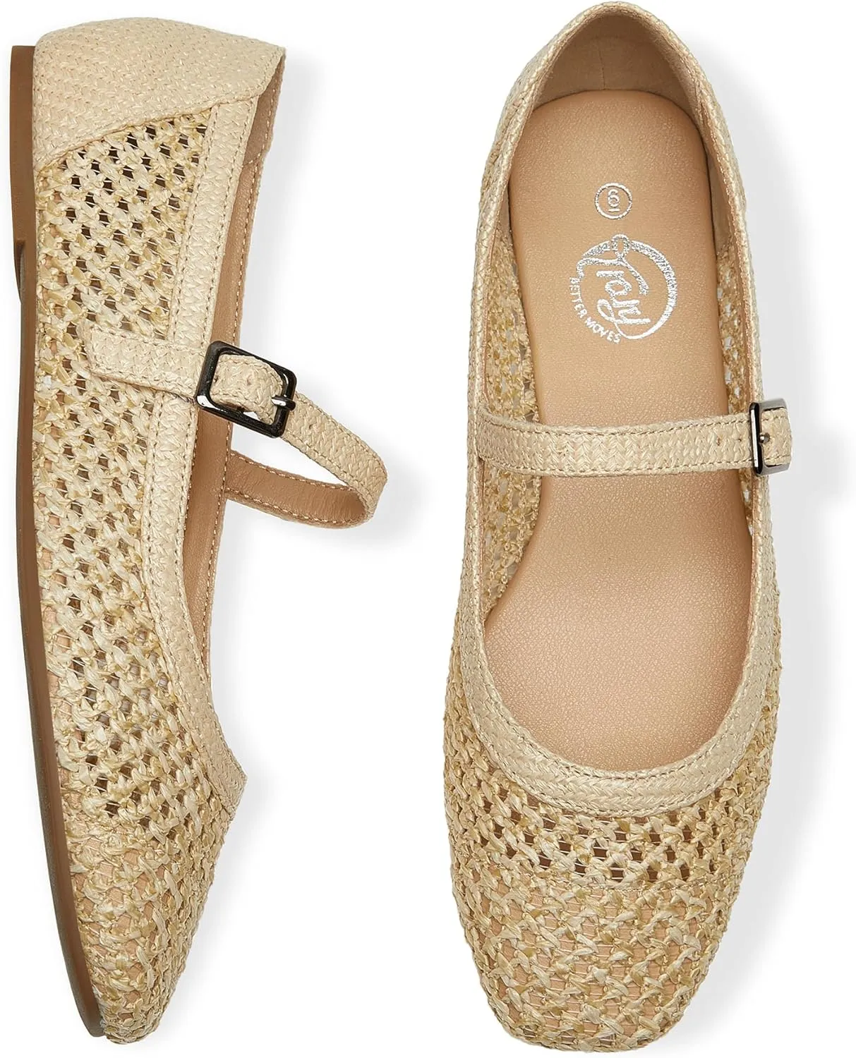 Trary Mary Jane Shoes Women Woven Flats for Women Dressy Ballet Flats Squared Toe Mesh Mary Jane Flats Shoes