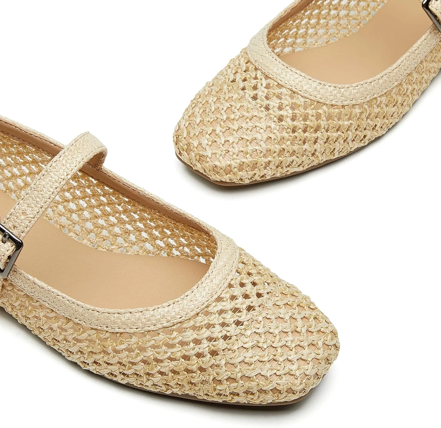 Trary Mary Jane Shoes Women Woven Flats for Women Dressy Ballet Flats Squared Toe Mesh Mary Jane Flats Shoes