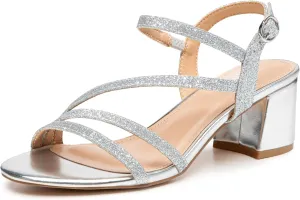 Trary Strappy Heels for Women, Sandals Women Dressy, 2.16 inch Low Block Heels for Women