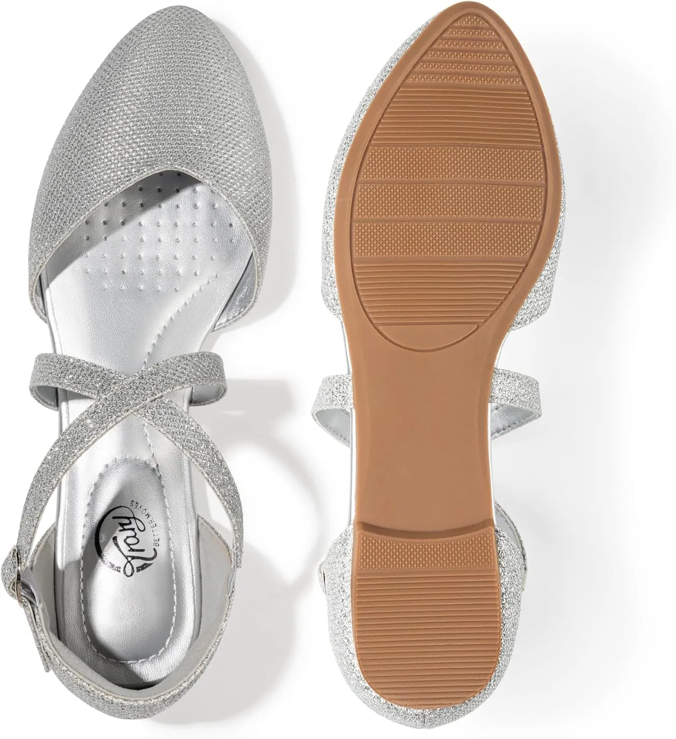 Trary Women's Flats, Black Wide Width Dress Shoes, Ankle Strap Closed Toe Ballet Flats