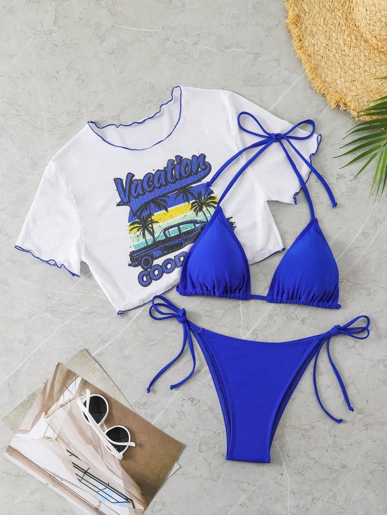 Tropical bikini| Vacation Beach Solid Color Bikini