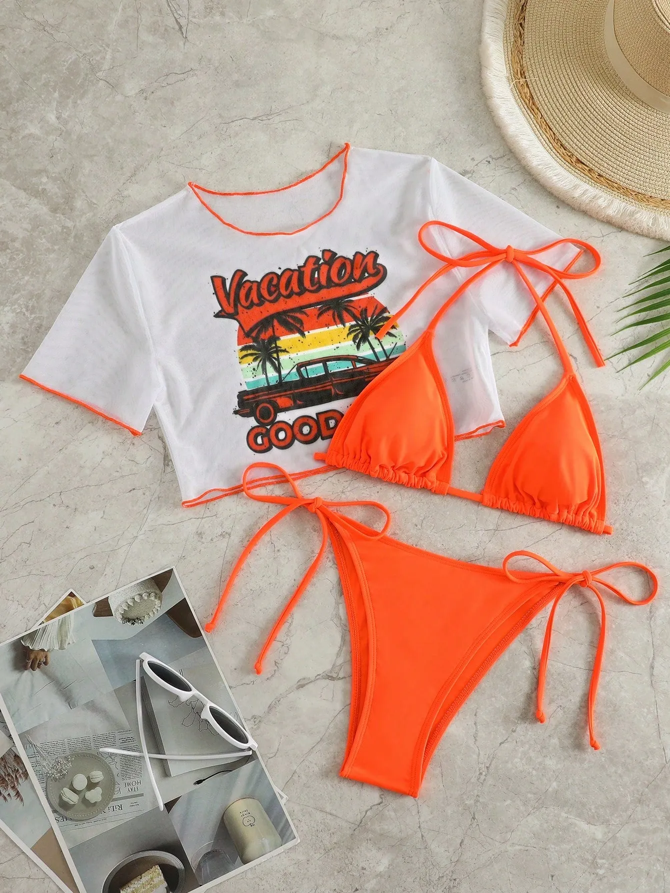 Tropical bikini| Vacation Beach Solid Color Bikini
