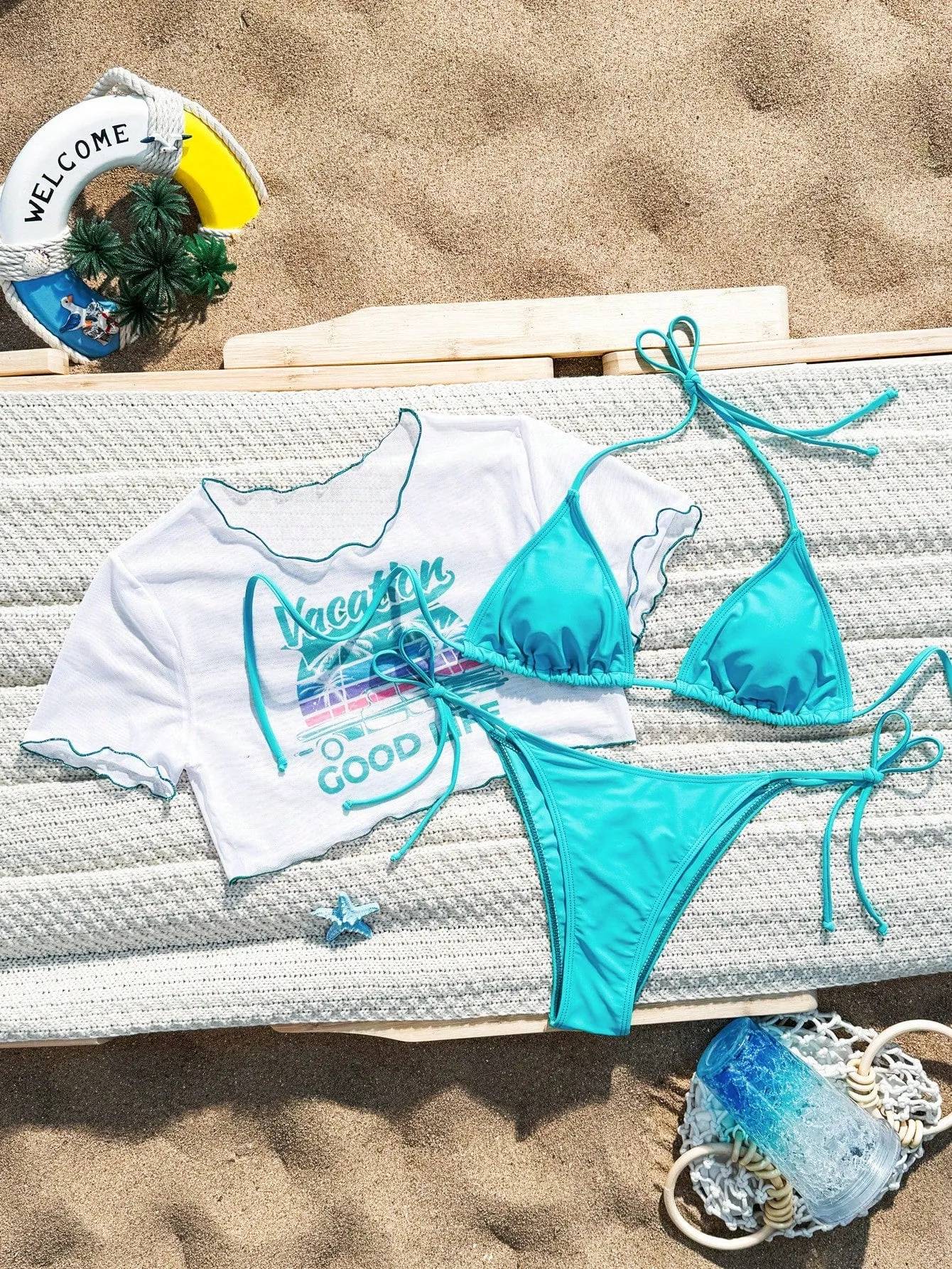 Tropical bikini| Vacation Beach Solid Color Bikini