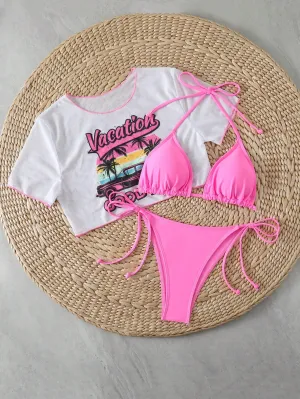 Tropical bikini| Vacation Beach Solid Color Bikini