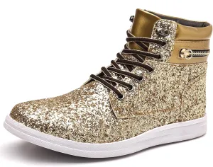 Trsorini Glitter Mens Shoes High Top Fashion Sparkly Sneakers Shiny Bling Sequin for Male