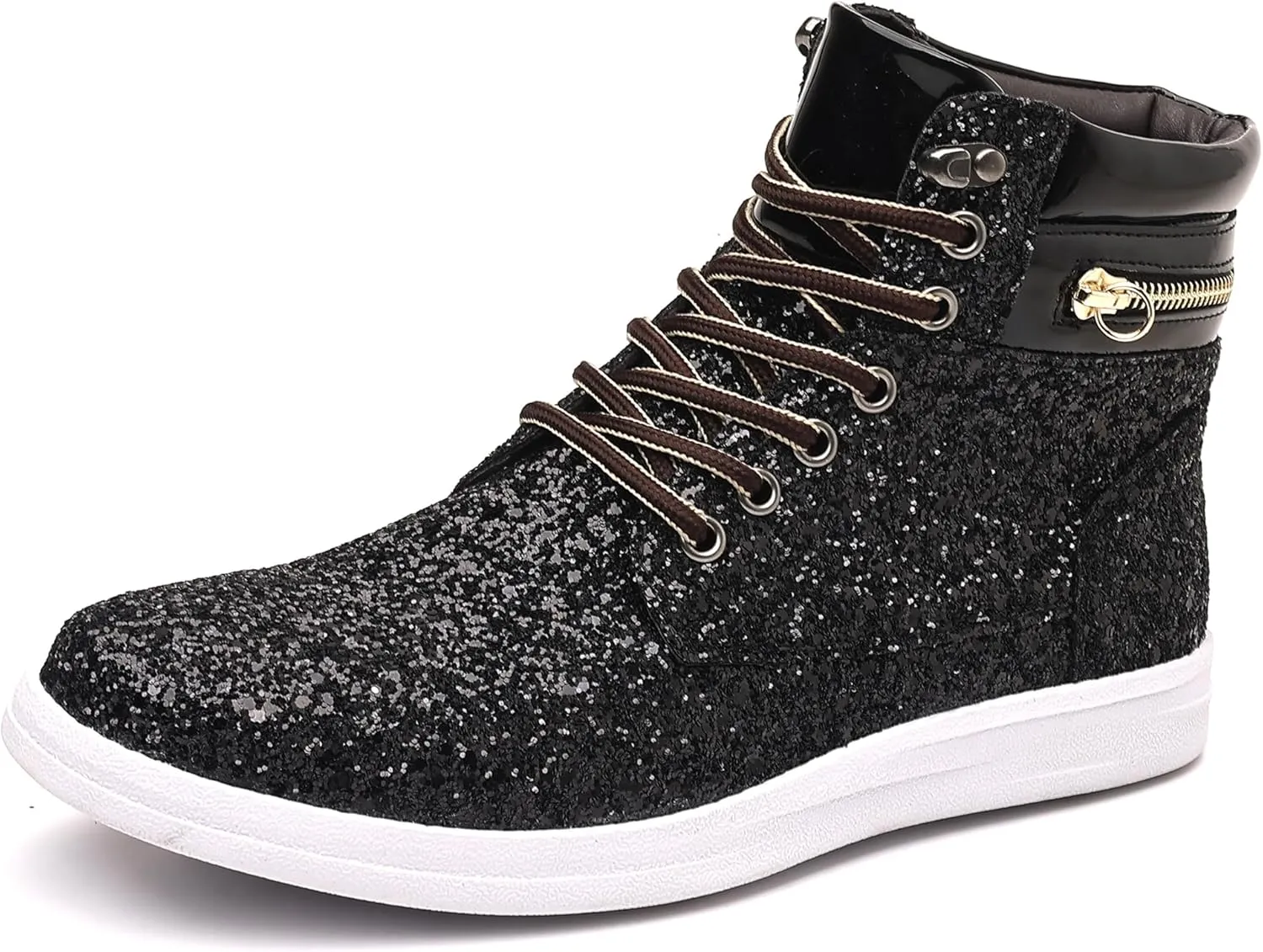 Trsorini Glitter Mens Shoes High Top Fashion Sparkly Sneakers Shiny Bling Sequin for Male