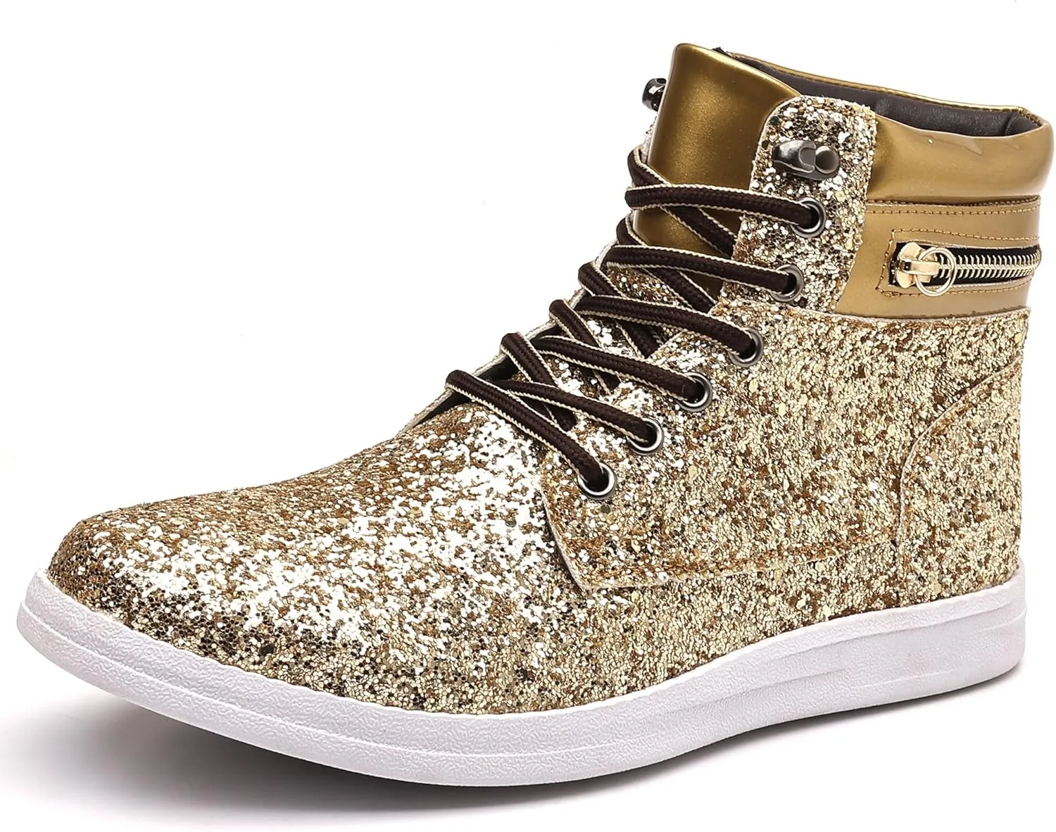 Trsorini Glitter Mens Shoes High Top Fashion Sparkly Sneakers Shiny Bling Sequin for Male