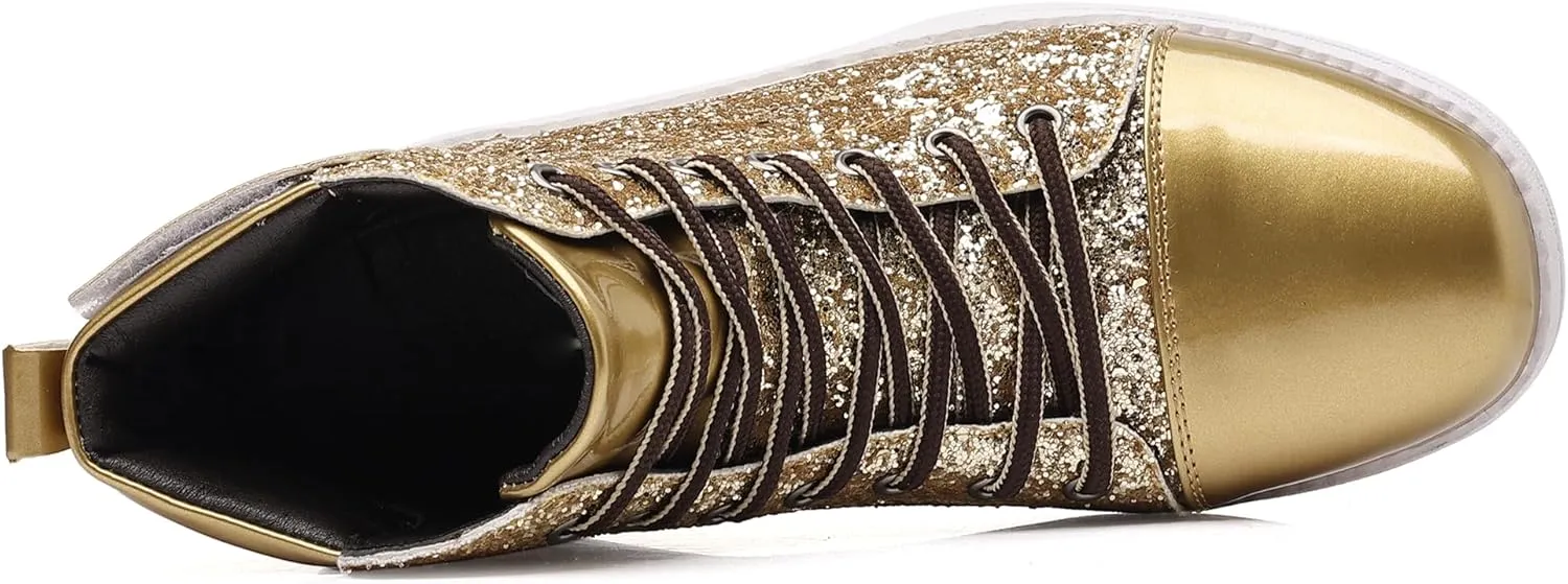 Trsorini Mens Glitter Shoes Sparkly High-top Sneakers Bling Sequin Shiny Men Lace-up Shoes