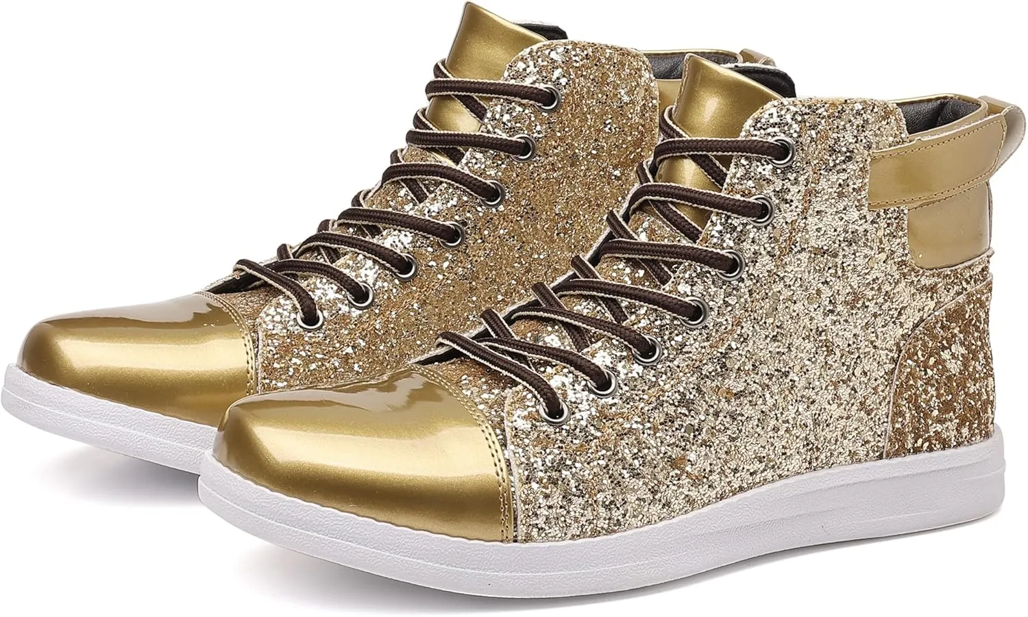 Trsorini Mens Glitter Shoes Sparkly High-top Sneakers Bling Sequin Shiny Men Lace-up Shoes