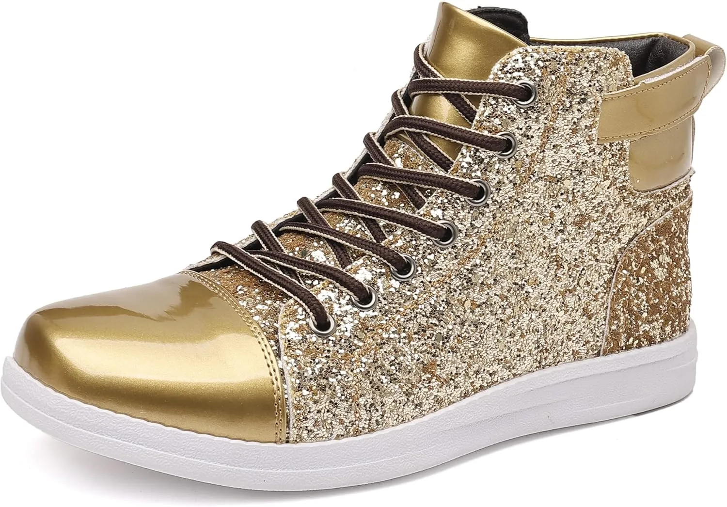 Trsorini Mens Glitter Shoes Sparkly High-top Sneakers Bling Sequin Shiny Men Lace-up Shoes