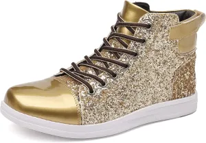 Trsorini Mens Glitter Shoes Sparkly High-top Sneakers Bling Sequin Shiny Men Lace-up Shoes