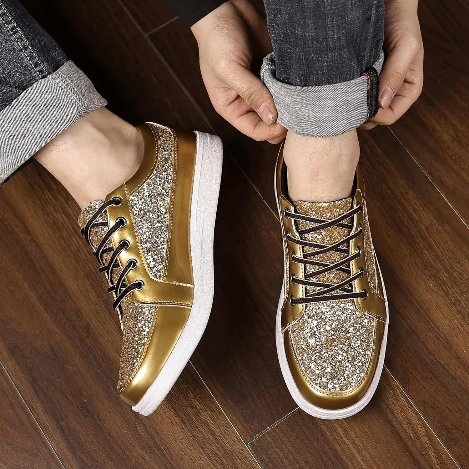 Trsorini Mens Glitter Shoes Sparkly Sneakers Fashion Bling Sequin Shiny Comfort Men Shoes