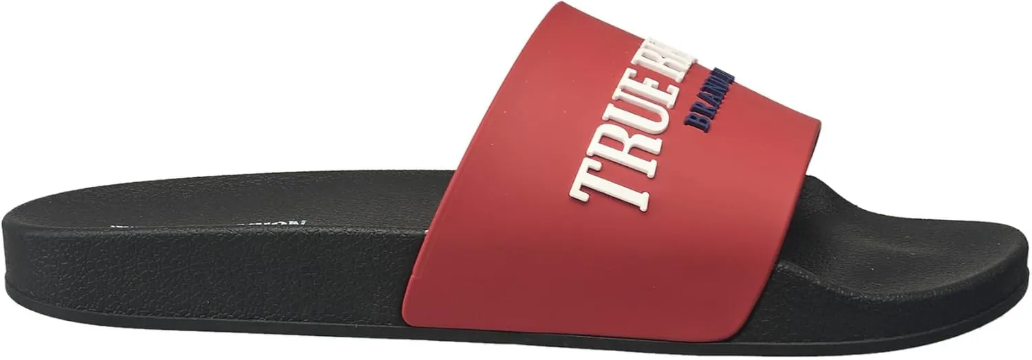 True Religion Men’s Slide Sandals – Bold Printed Logo, Cushioned Footbed, Everyday Comfort