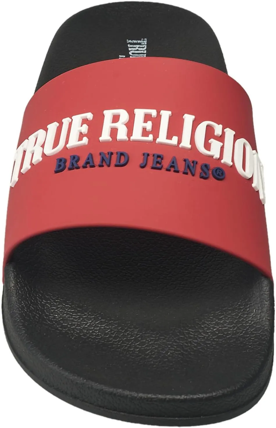 True Religion Men’s Slide Sandals – Bold Printed Logo, Cushioned Footbed, Everyday Comfort