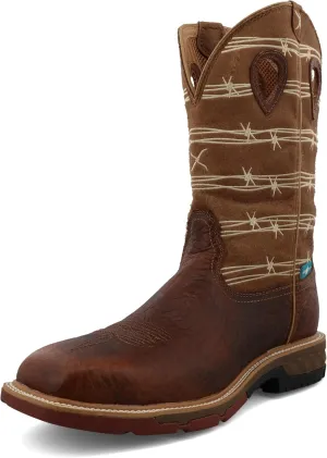 Twisted X Men's 12" Western Work Boot, Square Toe Alloy Toe with CellStretch, Rustic Brown & Lion Tan, 8.5 D