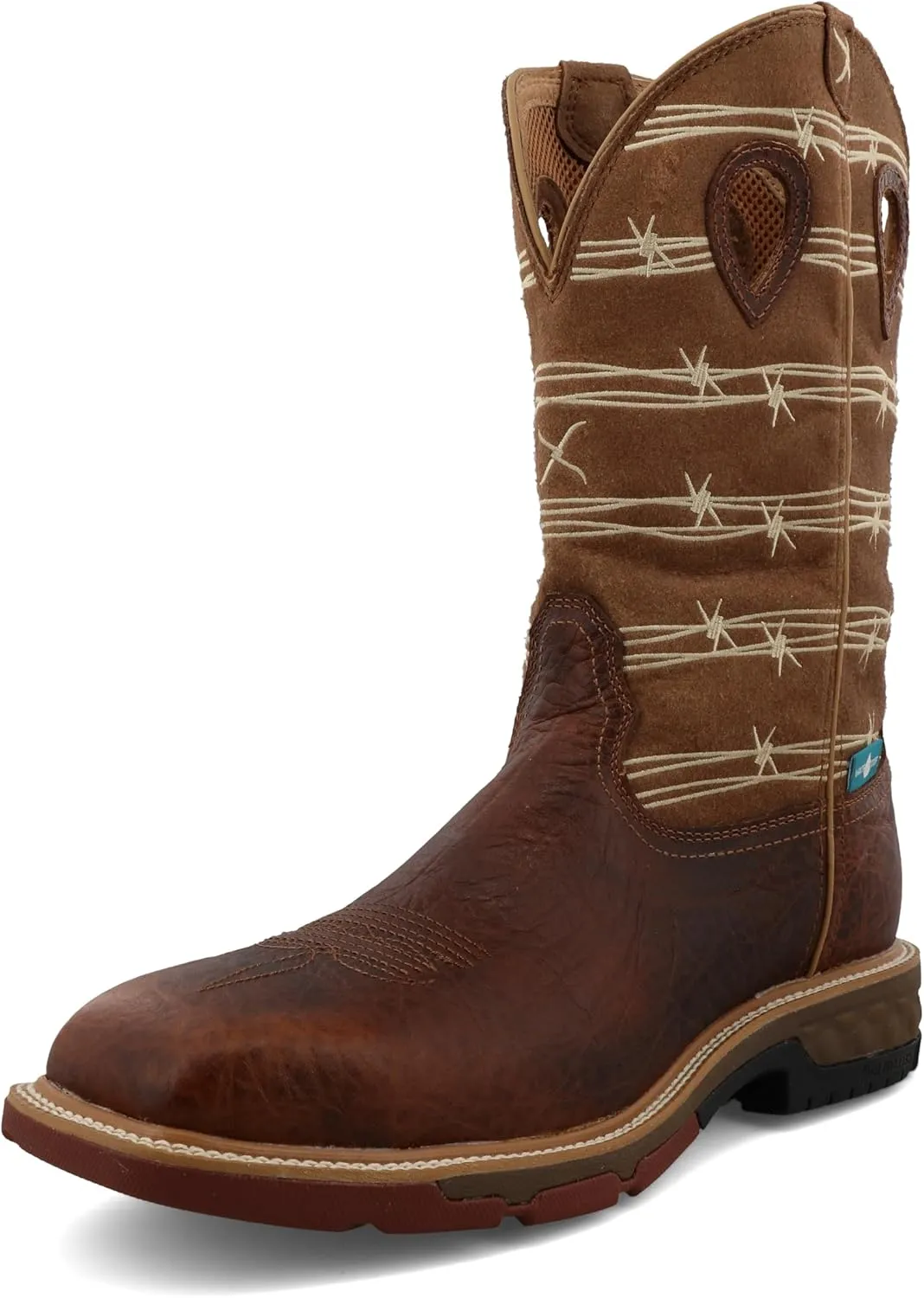 Twisted X Men's 12" Western Work Boot, Square Toe Alloy Toe with CellStretch, Rustic Brown & Lion Tan, 8.5 D