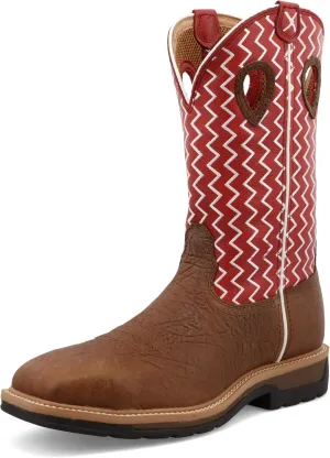 Twisted X Men's 12" Western Work Boot, Square Toe Steel Toe, Distressed Saddle Shoulder & Cherry, 8 EE