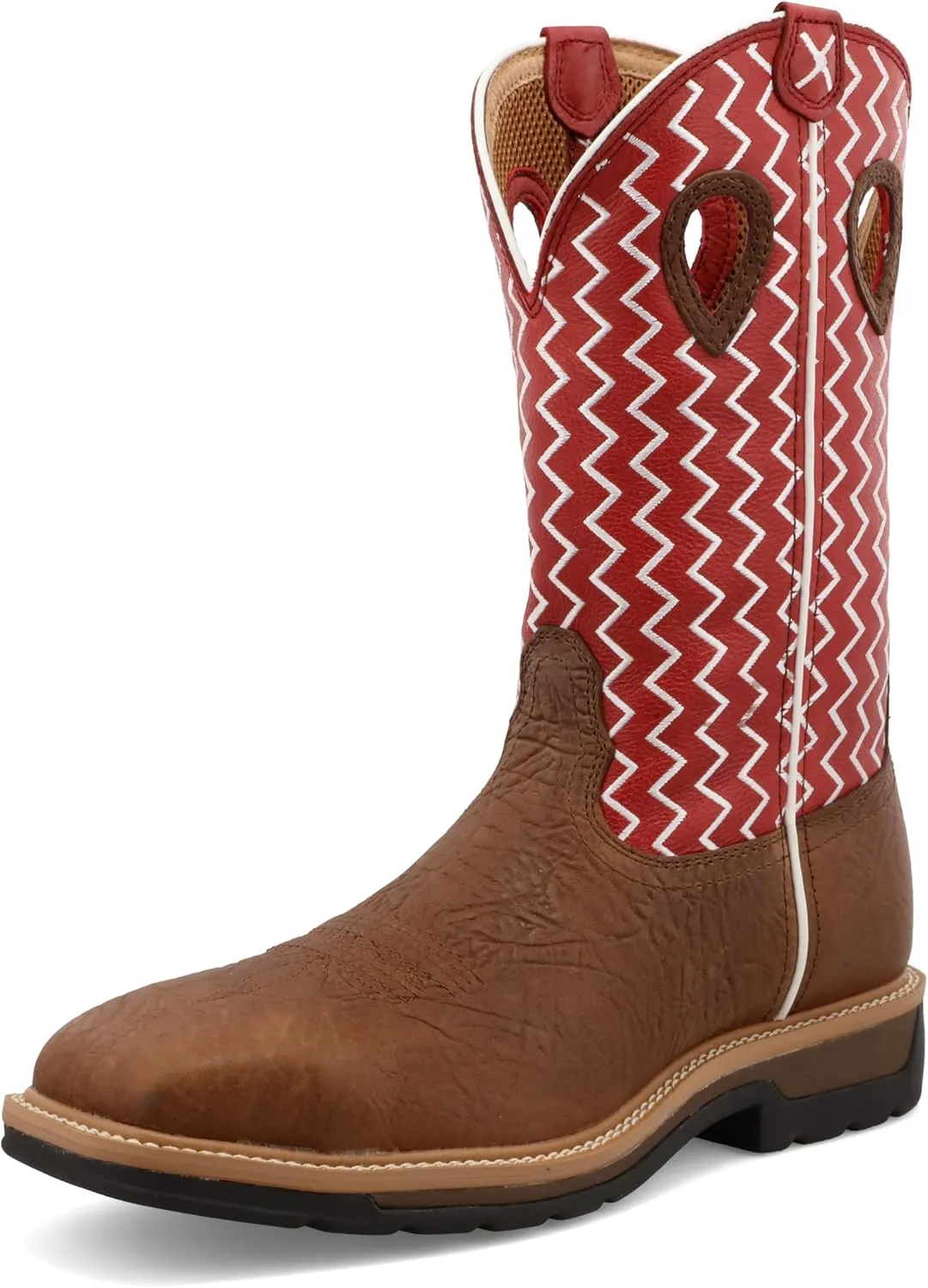 Twisted X Men's 12" Western Work Boot, Square Toe Steel Toe, Distressed Saddle Shoulder & Cherry, 8 EE