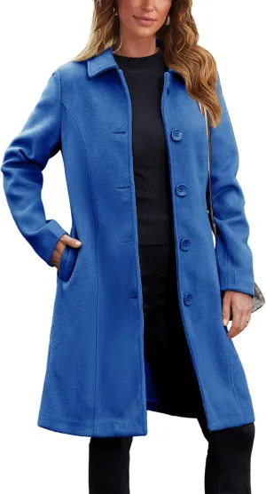 UANEO Womens Peacoat Faux Wool Blend Single Breasted Long Trench Coat Dress Overcoat Winter with Pockets