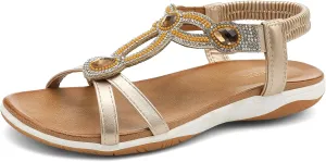 UBFEN Flat Sandals For Women Dressy Walking Comfortable Sandal With Rhinestone Braid Elastic Strap Summer Vacation