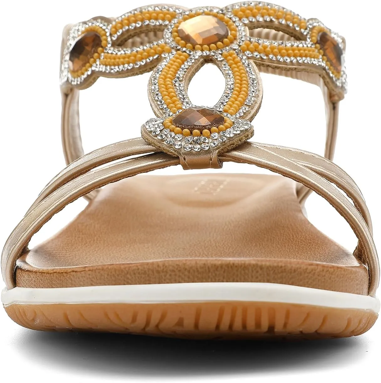 UBFEN Flat Sandals For Women Dressy Walking Comfortable Sandal With Rhinestone Braid Elastic Strap Summer Vacation