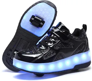Ufatansy Roller Shoes 2024 New Upgraded Glitter Shoes for Kids LED Lights Up Charge Sneakers with Wheels Girls Boys Gifts(Size 11 Little Kid,Black)