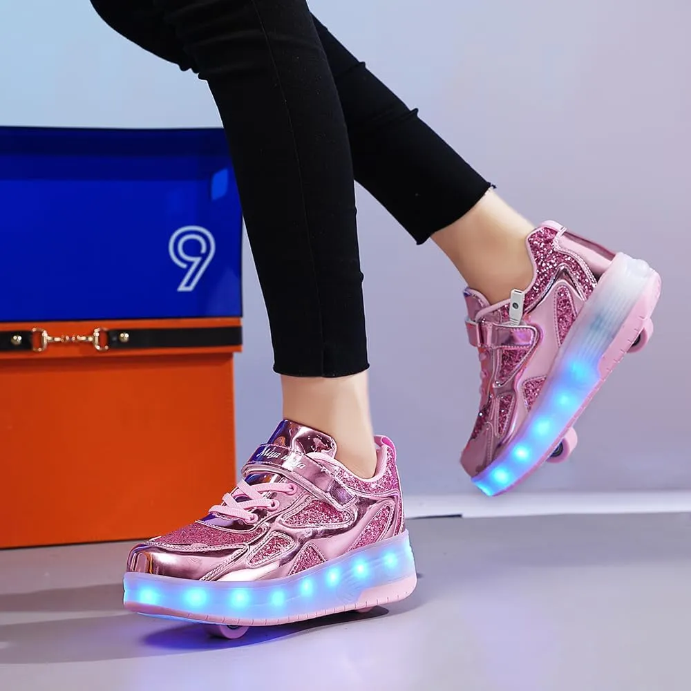 Ufatansy Roller Shoes Girls Boys Sneakers with Wheels Roller Skate Shoes USB Charging with LED Light Up Shinny Skates for Beginner Trainers Kids Lightweight Breatheable Shoe Footwear