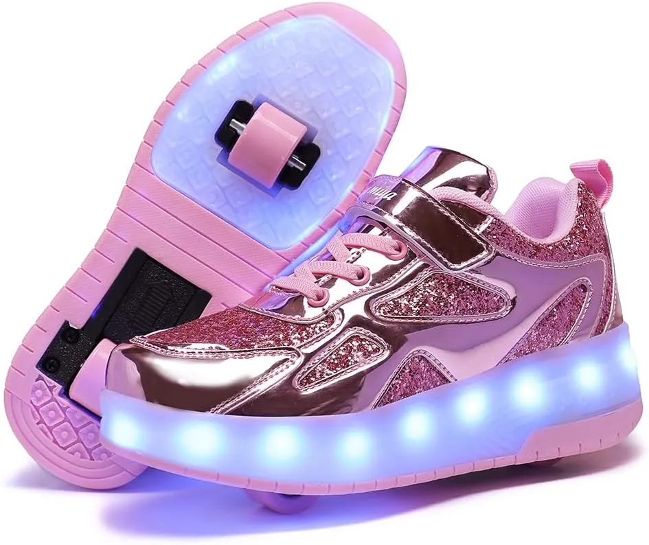 Ufatansy Roller Shoes Girls Boys Sneakers with Wheels Roller Skate Shoes USB Charging with LED Light Up Shinny Skates for Beginner Trainers Kids Lightweight Breatheable Shoe Footwear