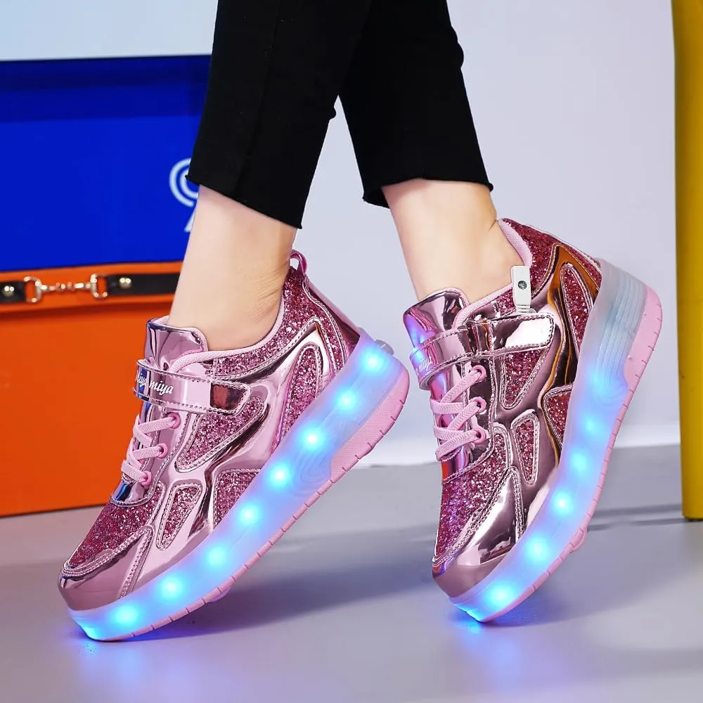 Ufatansy Roller Shoes Girls Boys Sneakers with Wheels Roller Skate Shoes USB Charging with LED Light Up Shinny Skates for Beginner Trainers Kids Lightweight Breatheable Shoe Footwear