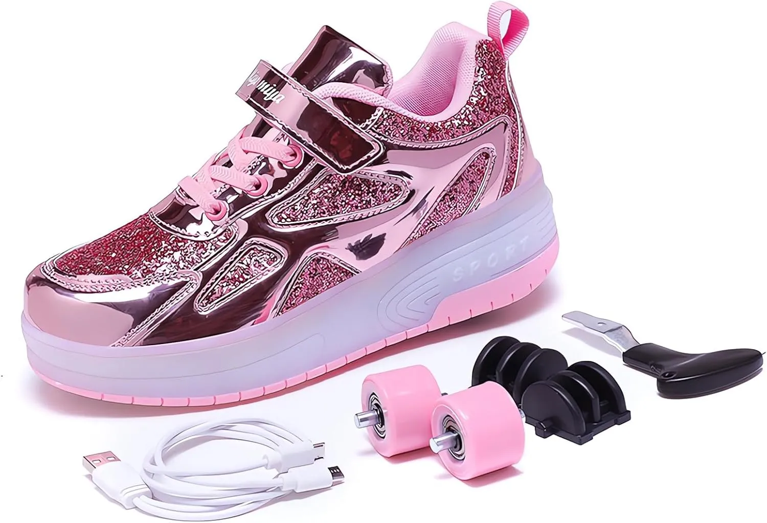 Ufatansy Roller Shoes Girls Boys Sneakers with Wheels Roller Skate Shoes USB Charging with LED Light Up Shinny Skates for Beginner Trainers Kids Lightweight Breatheable Shoe Footwear